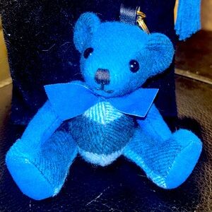 Authentic Burberry Thomas Bear Blue Cashmere Suede Check Bag Charm Keychain